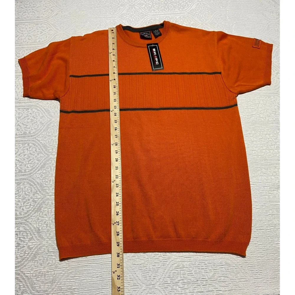 BHPC Beverly Hills Polo Club Orange‎ Gray Striped Knit T-Shirt Medium